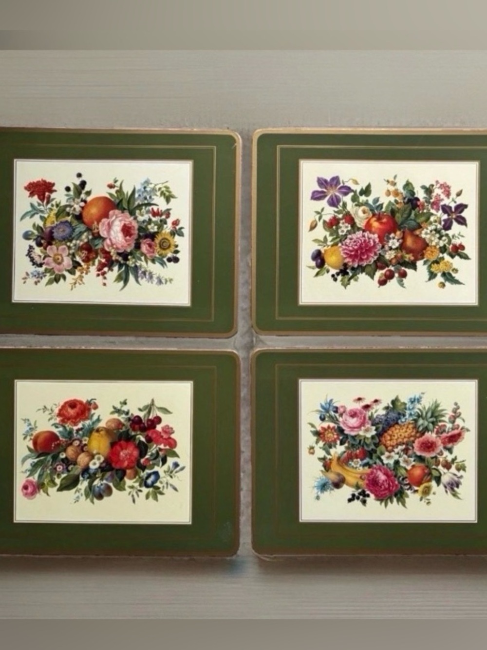 Pimpernel Vintage Botanical Meissen Floral Fruit Cork Backed Placemats Set of 4
